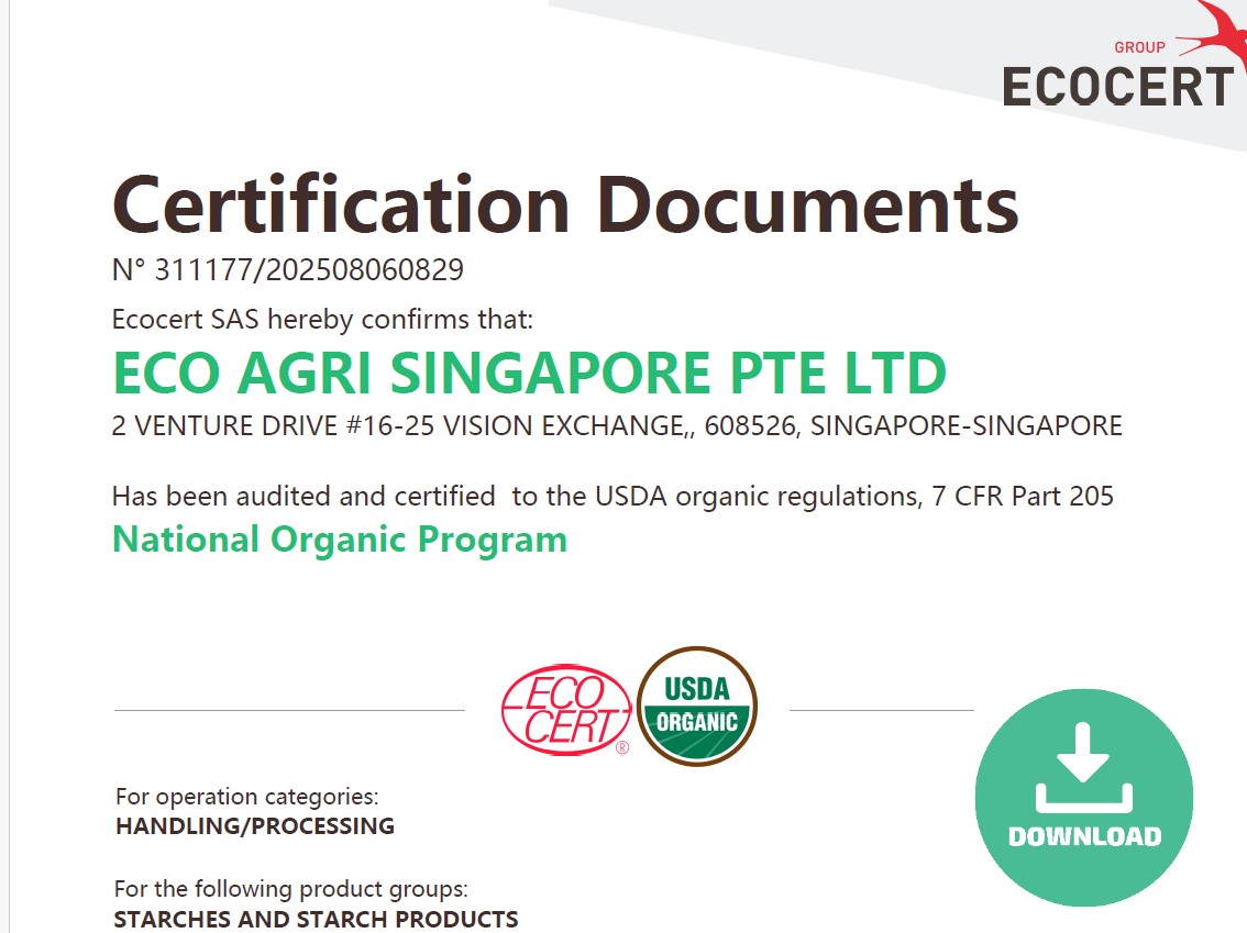 Certificate USDA Organic Eco Agri