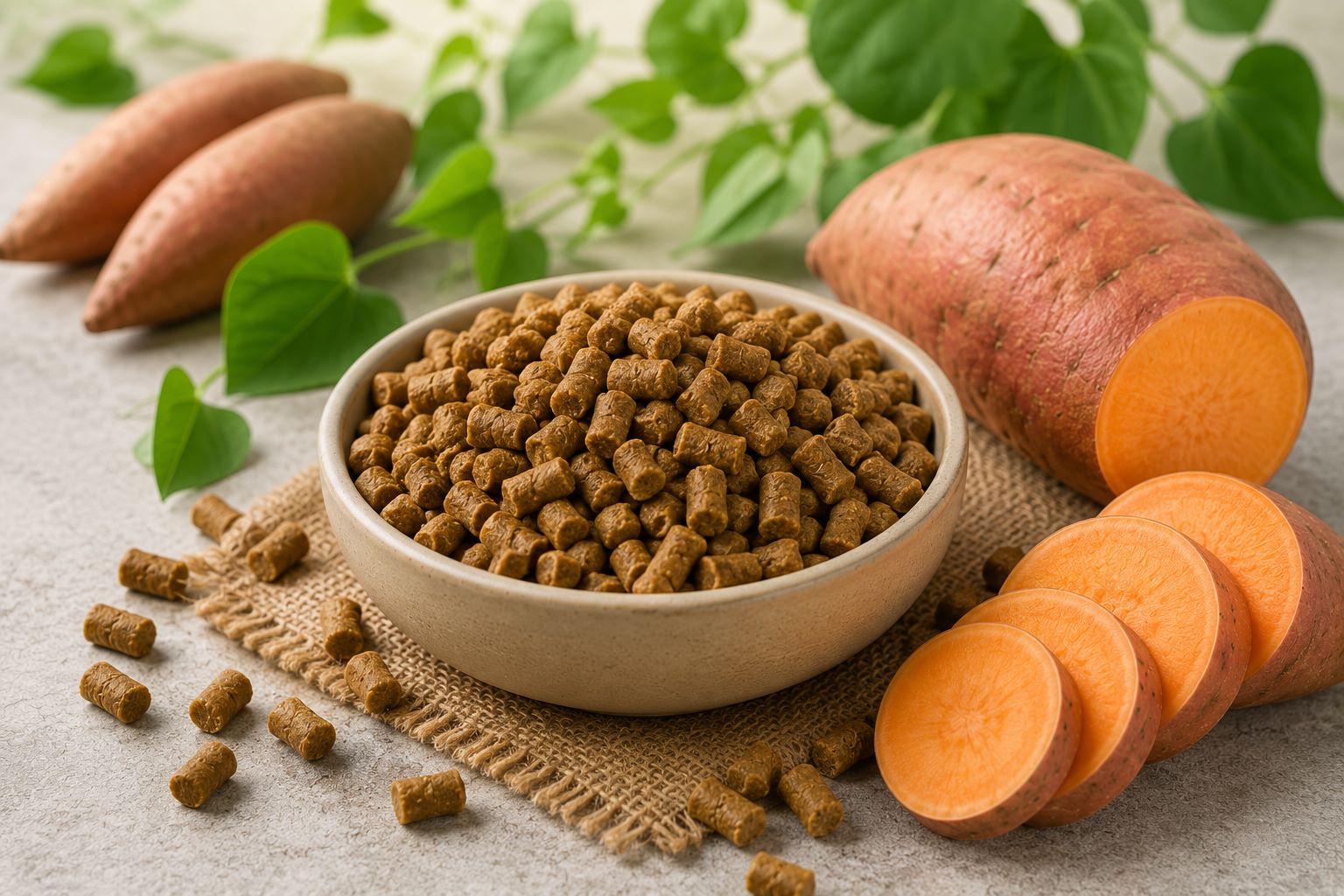Thai Sweet Potato Pellets for premium grain-free pet food supplied by Eco Agri Food
